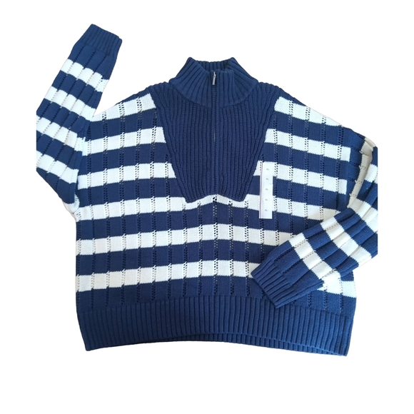 a new day Blue and White Striped Cowl Neck Sweater NWOT - Picture 1 of 7